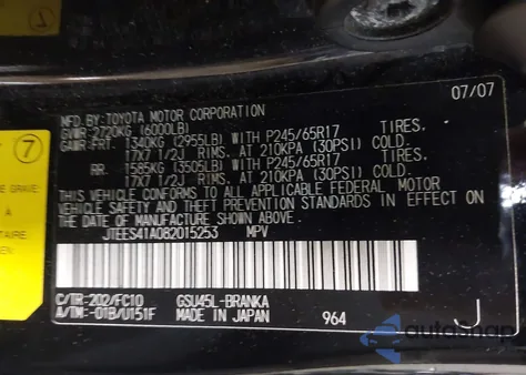 2008 Toyota Highlander z USA, uszkodzony, nr VIN JTEES41A082015253